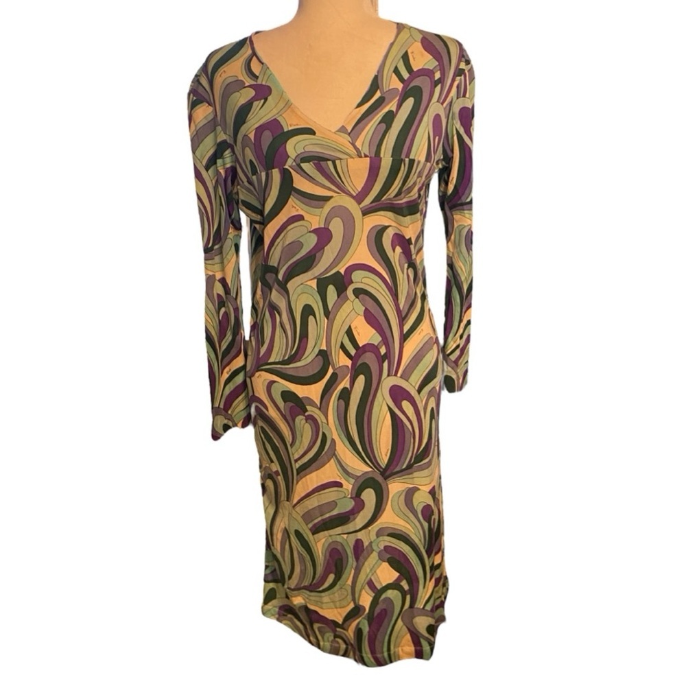 Emilio Pucci Womens Purple Blue Vintage 1960s 1970s Silk Dress